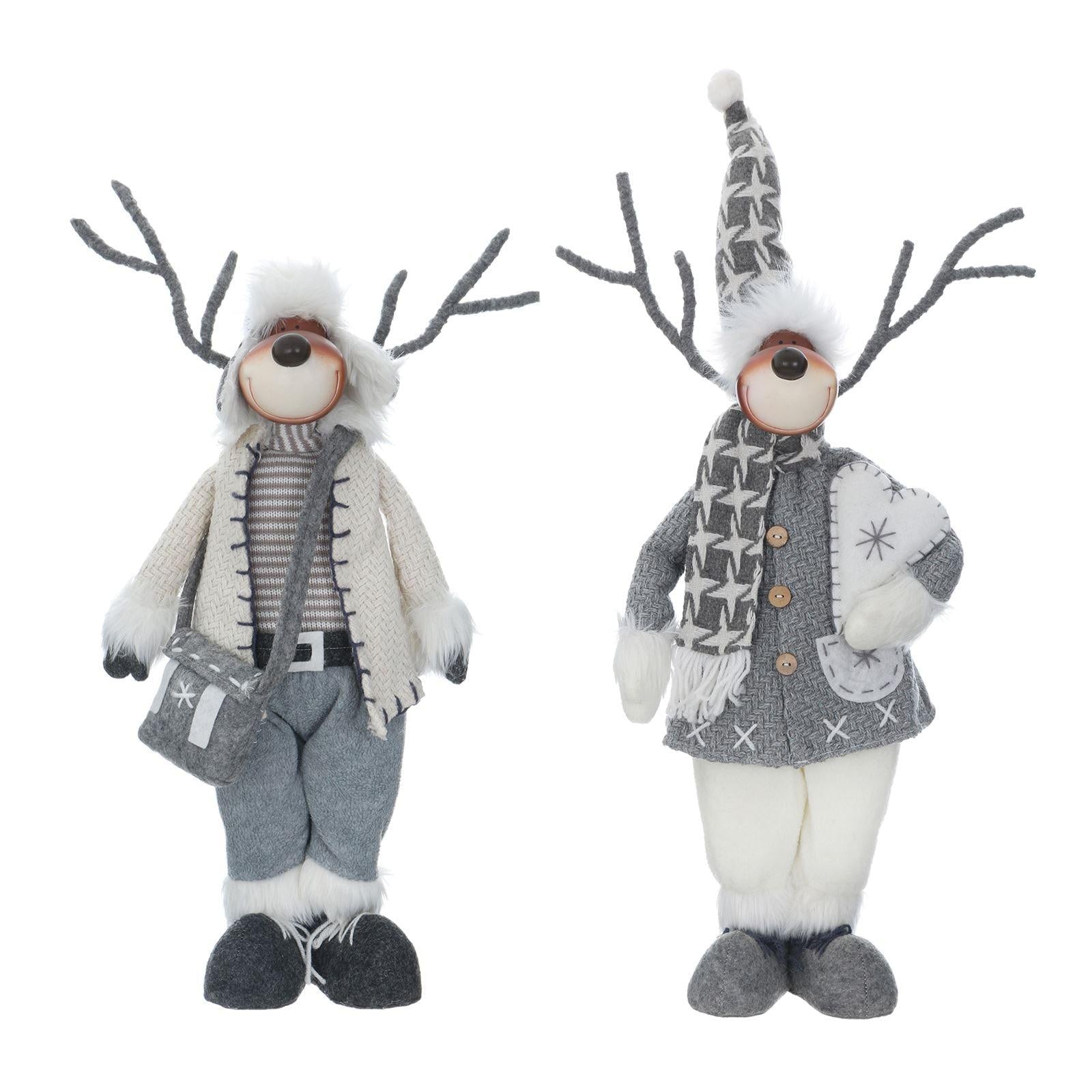 Mr Crimbo 19" Reindeer Figure Christmas Scandi Style Grey White - MrCrimbo.co.uk -XS5738 - Reindeer With Bag -christmas